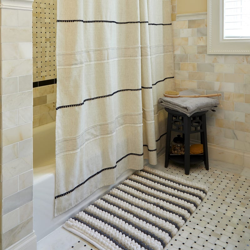 SKL Home Frayser Striped Fabric Shower Curtain, Boho/Modern Farmhouse, Linen/Navy - Image 4